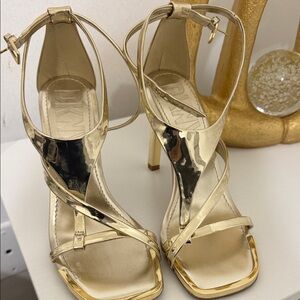 DKNY Shiny Gold Strappy Heels